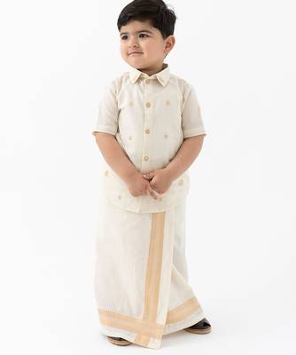 kids cream woven cotton mundu 1