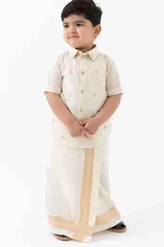 kids cream woven cotton mundu