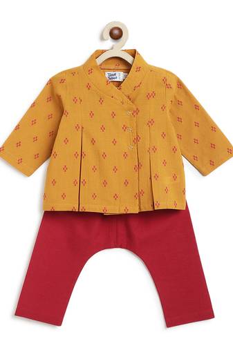 Mustard yellow jacquard cotton top with pant