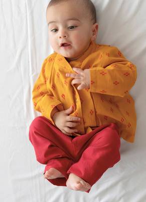 kids mustard yellow jacquard cotton top & pant set 1