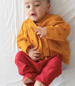 kids mustard yellow jacquard cotton top & pant set