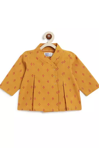 kids mustard yellow jacquard cotton top & pant set