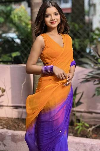 Orange Color Handwork Khatali Work Georgette Saree