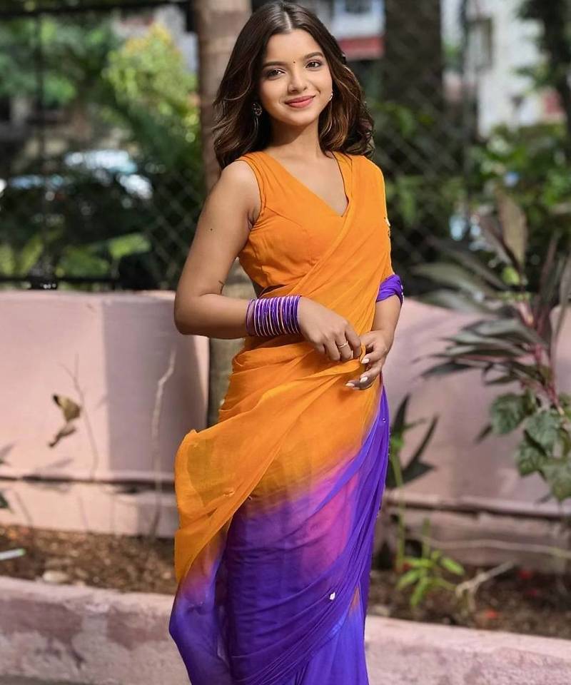 Orange Color Handwork Khatali Work Georgette Saree