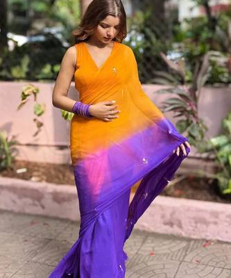 Orange Color Handwork Khatali Work Georgette Saree 2
