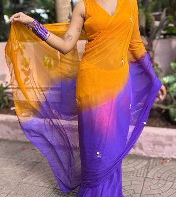 Orange Color Handwork Khatali Work Georgette Saree 3
