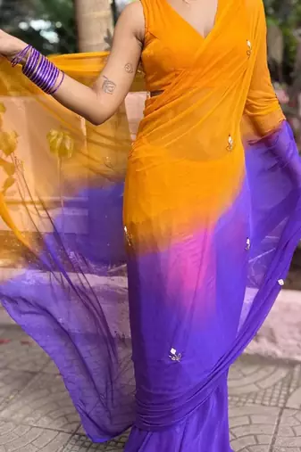 Orange Color Handwork Khatali Work Georgette Saree