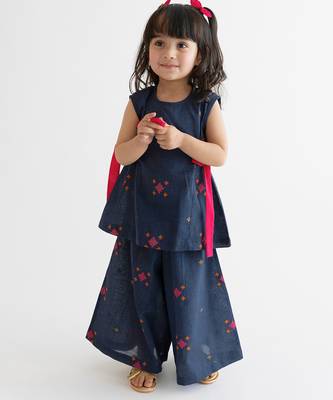 kids navy blue jacquard cotton co-ord set 1