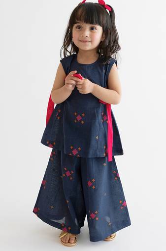 Navy blue jacquard cotton co ord set