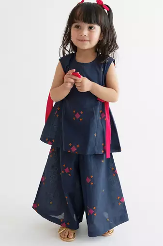 Navy blue jacquard cotton co ord set