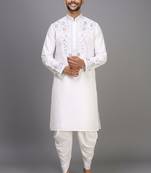 off white silk kurta patiala with thread embroidery
