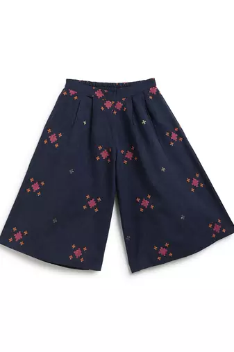 kids navy blue jacquard cotton co-ord set