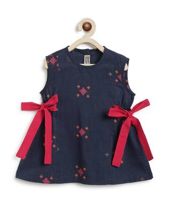 kids navy blue jacquard cotton co-ord set 3