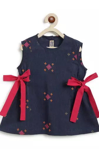 kids navy blue jacquard cotton co-ord set