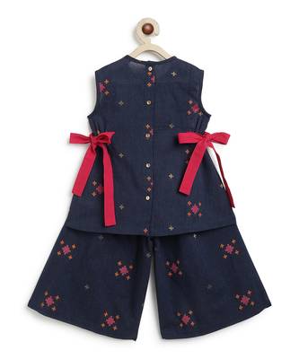 kids navy blue jacquard cotton co-ord set 4