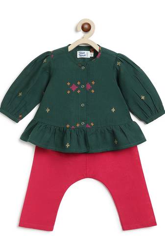 Green jacquard cotton co ord set