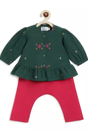 Green jacquard cotton co ord set