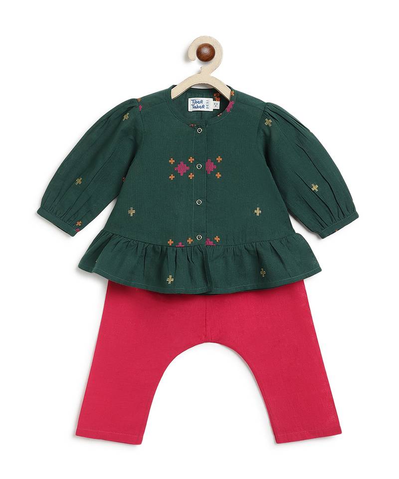 Green jacquard cotton co ord set