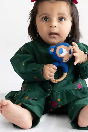 kids green cotton jacquard co-ord set