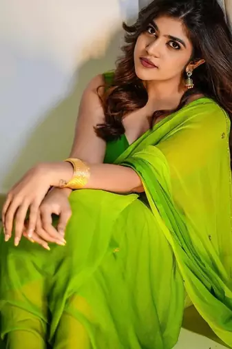 Parrot Geen Color Handwork Khatali Work Georgette Saree