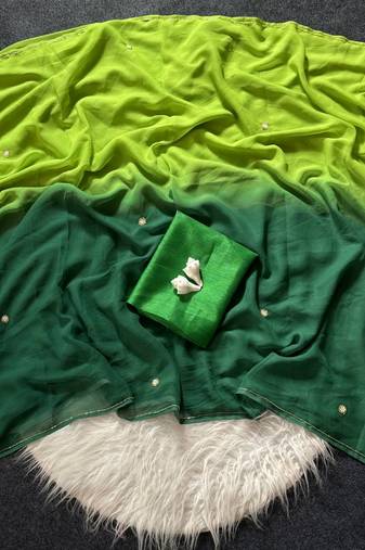 Parrot Geen Color Handwork Khatali Work Georgette Saree