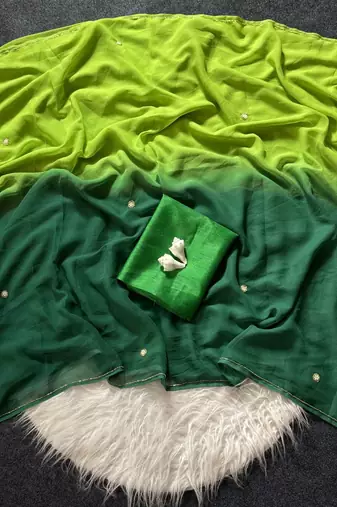 Parrot Geen Color Handwork Khatali Work Georgette Saree