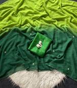 Parrot Geen Color Handwork Khatali Work Georgette Saree