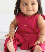 kids red cotton jacquard co-ord set