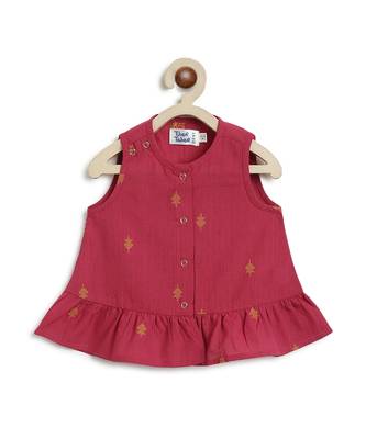 kids red cotton jacquard co-ord set 4