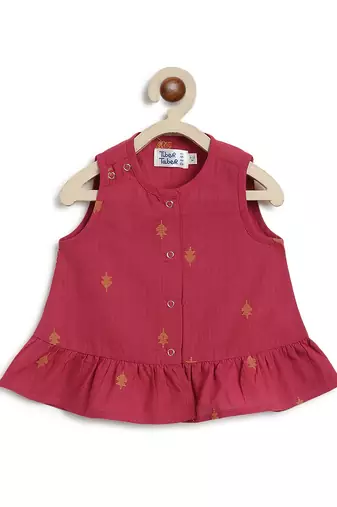 kids red cotton jacquard co-ord set