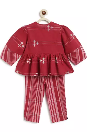 Maroon jacquard cotton co ord set