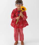 kids maroon cotton jacquard co-ord set
