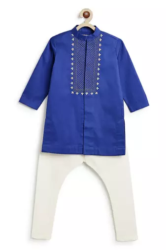 Blue embroidered cotton kurta set