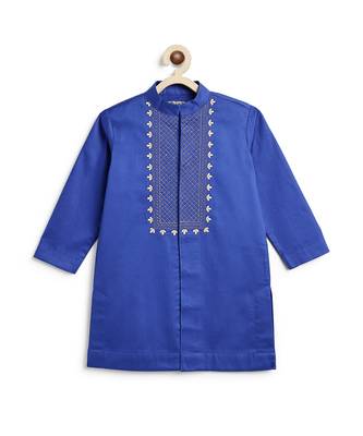 boys blue cotton embroidered kurta pajama set 3