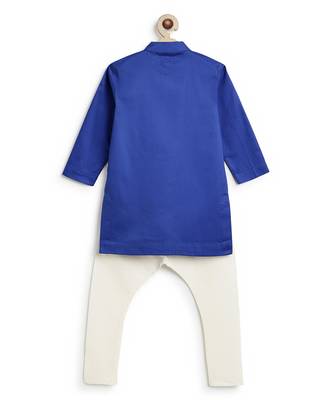 boys blue cotton embroidered kurta pajama set 4