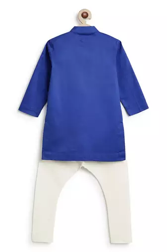 boys blue cotton embroidered kurta pajama set