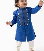 boys blue cotton embroidered kurta pajama set