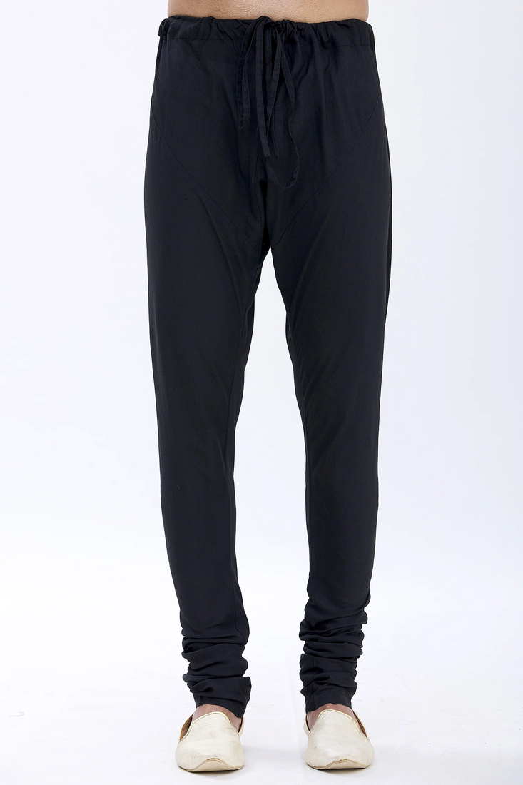 Elegant dark blue chanderi silk kurta with churidar pajama set