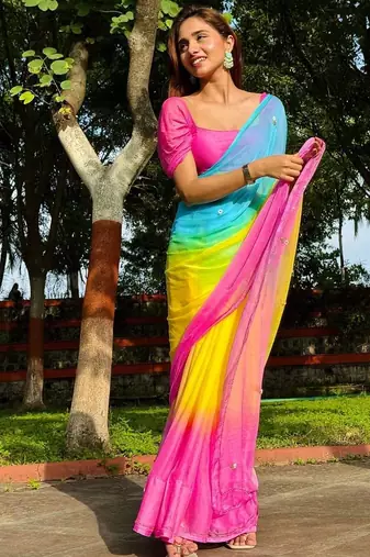 Pink Color Handwork Khatali Work Georgette Saree