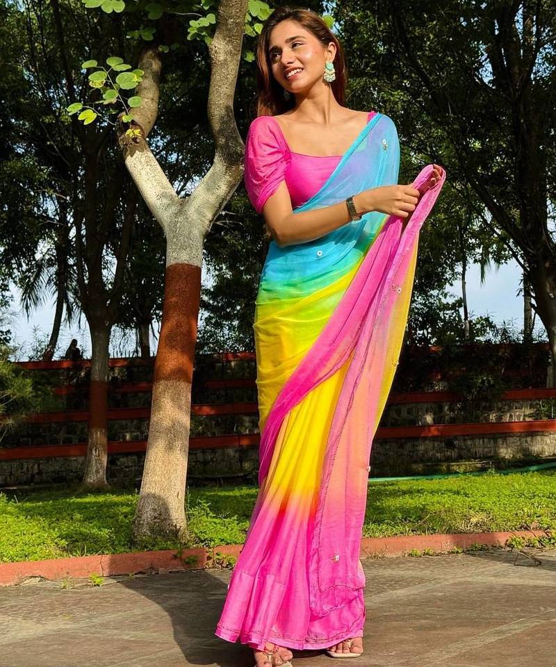 Pink Color Handwork Khatali Work Georgette Saree