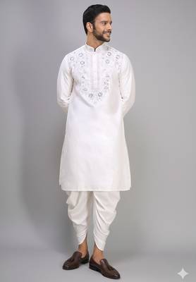 off white silk kurta patiala with thread embroidery 2