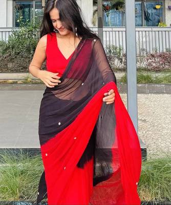 Red Color Handwork Khatali Work Georgette Saree 2