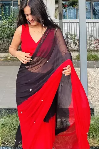 Red Color Handwork Khatali Work Georgette Saree