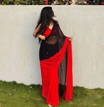Red Color Handwork Khatali Work Georgette Saree 3