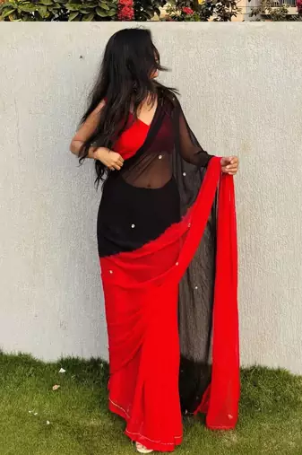 Red Color Handwork Khatali Work Georgette Saree