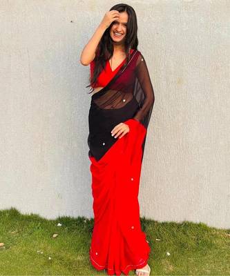 Red Color Handwork Khatali Work Georgette Saree 1