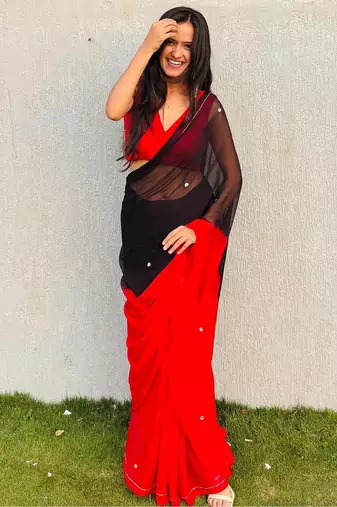 Red Color Handwork Khatali Work Georgette Saree