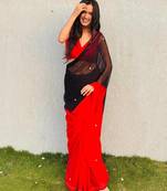 Red Color Handwork Khatali Work Georgette Saree