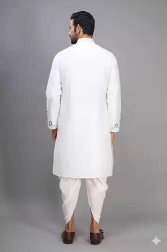 off white silk kurta patiala with thread embroidery