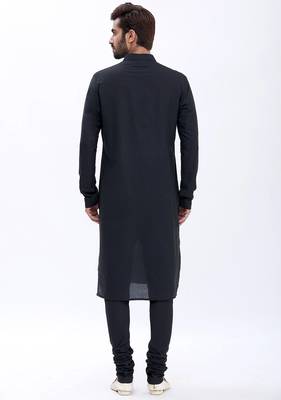 Elegant dark blue chanderi silk kurta with churidar pajama set 4